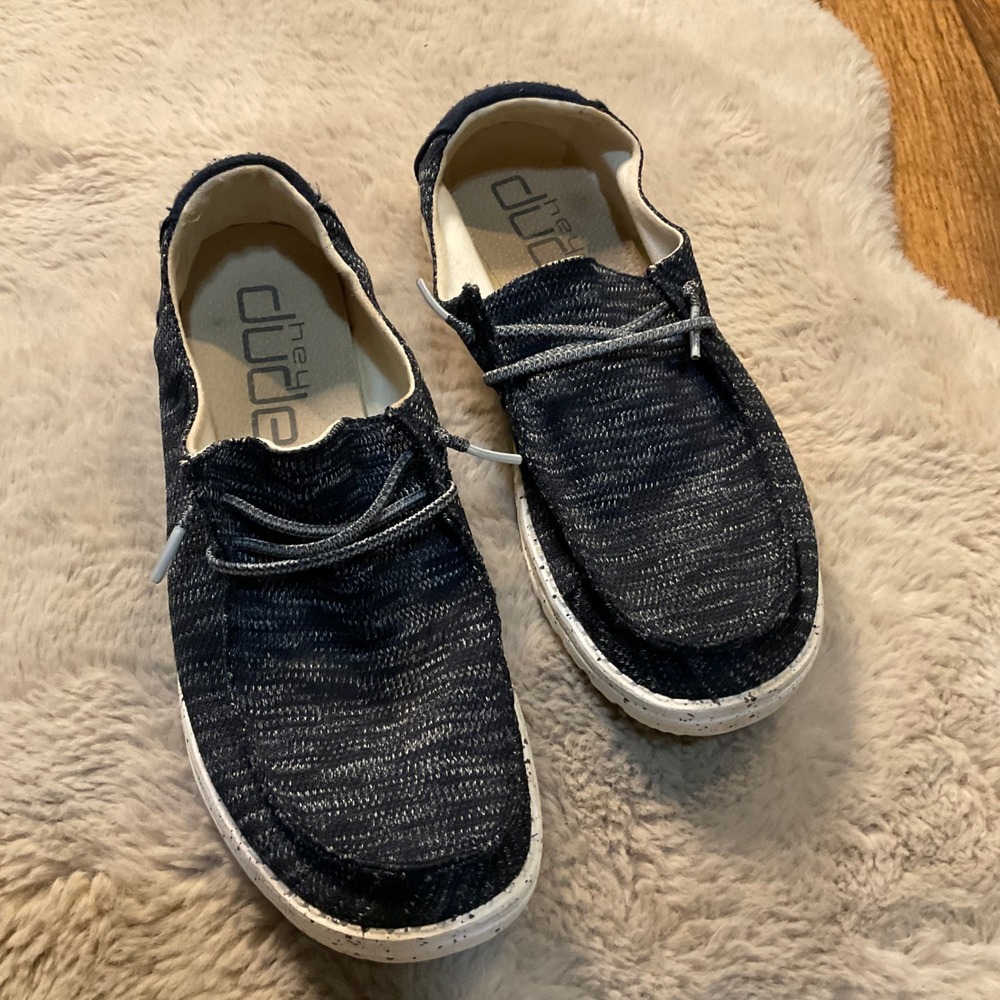 Hey Dude Size 11 Wendy Sox Navy Texture Blue Slip On Sneaker Casual Shoes Womens
